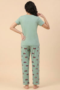 Zivame Farm Lore Knit Cotton Pyjama Set - Cameo Green — thumbnail 2